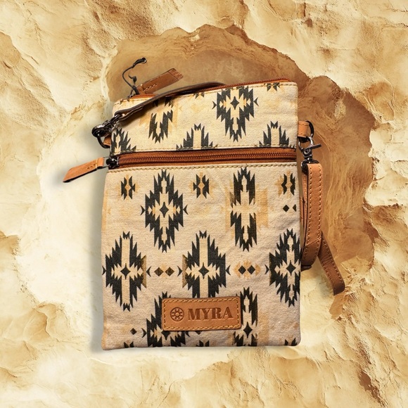 Myra Bag Grand Mesa Memories Leather /Canvas Pouch Crossbody Handbag S-11680 NWT - Picture 1 of 16
